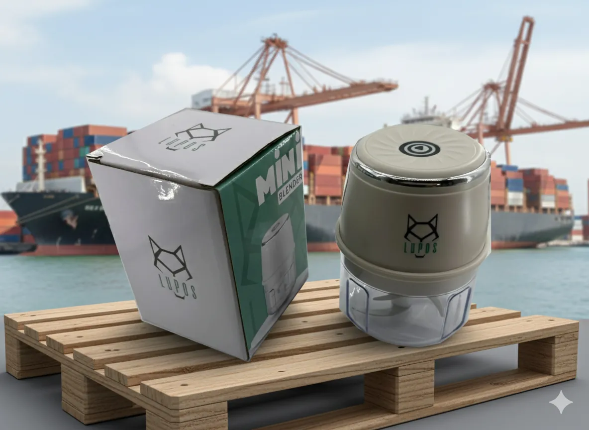 Mini blender with custom Lupos branded packaging